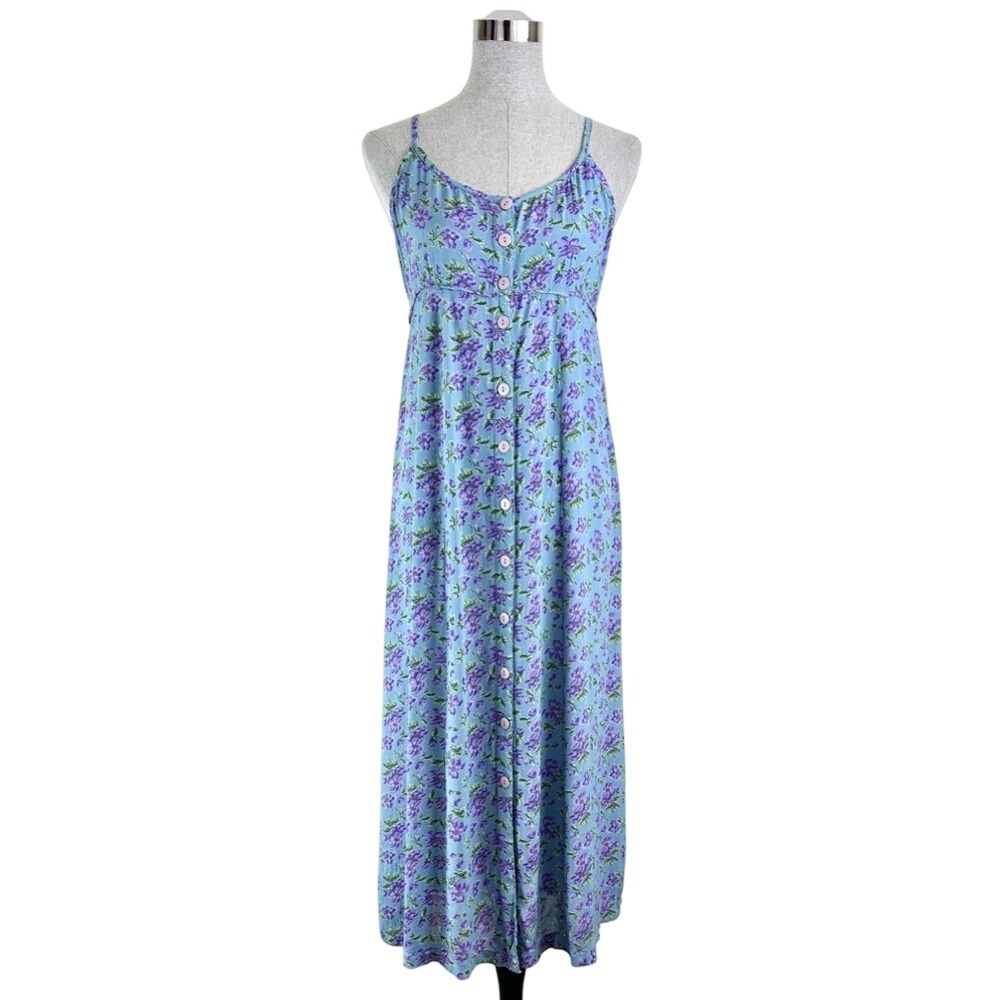Vintage Pudding Shop Button Down Blue Purple Floral Dress‎